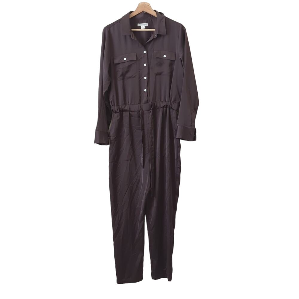 OUTERKNOWN Womens Jumpsuit Brown Silky Long Sleeve Size Small